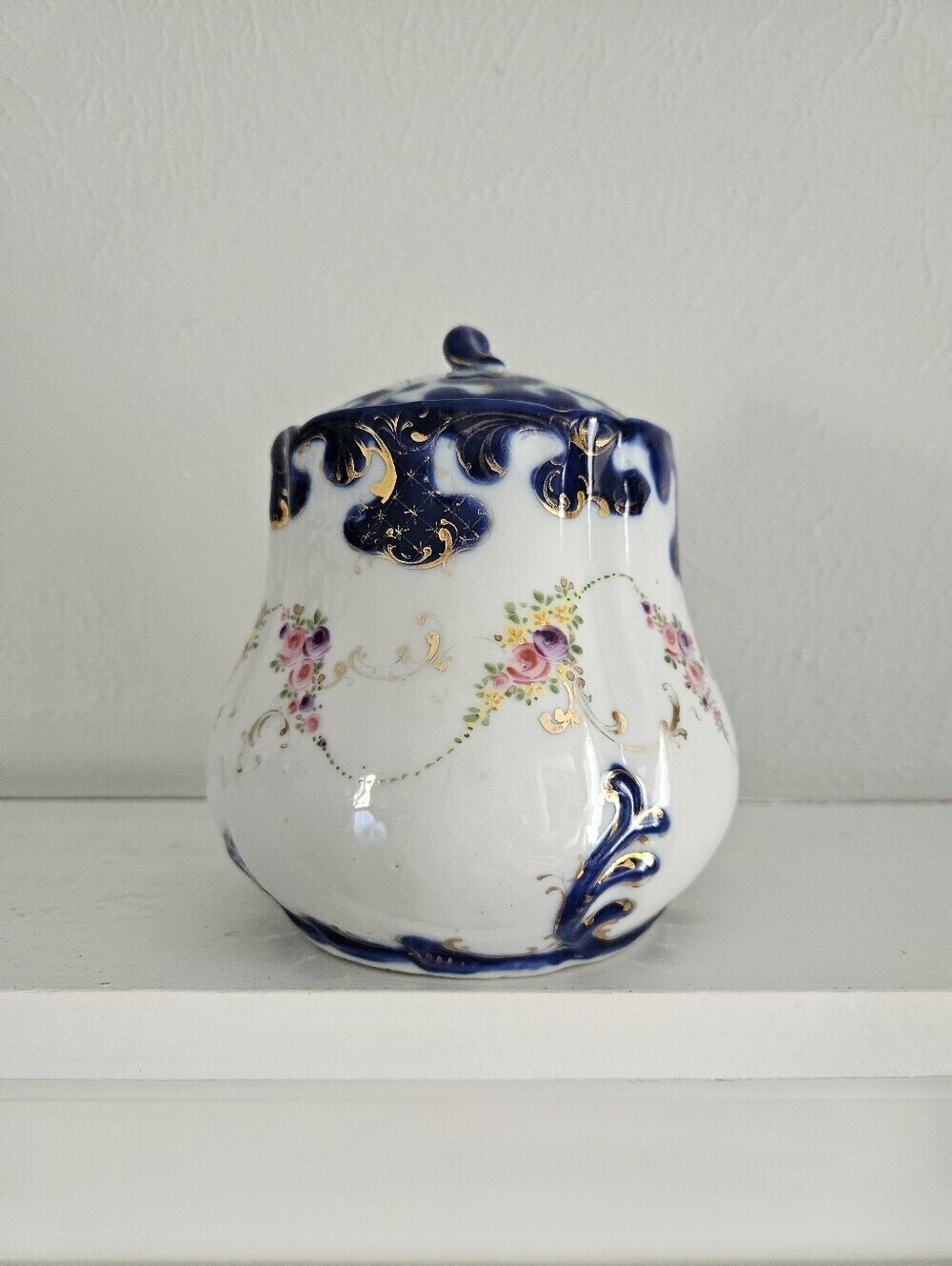 Antique Nippon Japanese Porcelain Floral Swag Biscuit Cookie Jar/Tea Caddy
